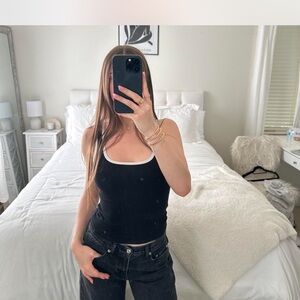 White Fox Boutique Black and White Trim Tank Top